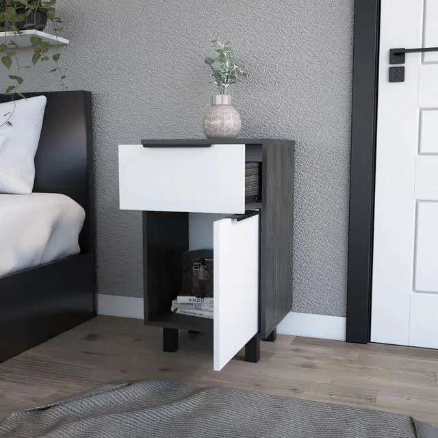 Alt view image 2 of 5 - Smokey Oak and White 1-Drawer Nightstand
