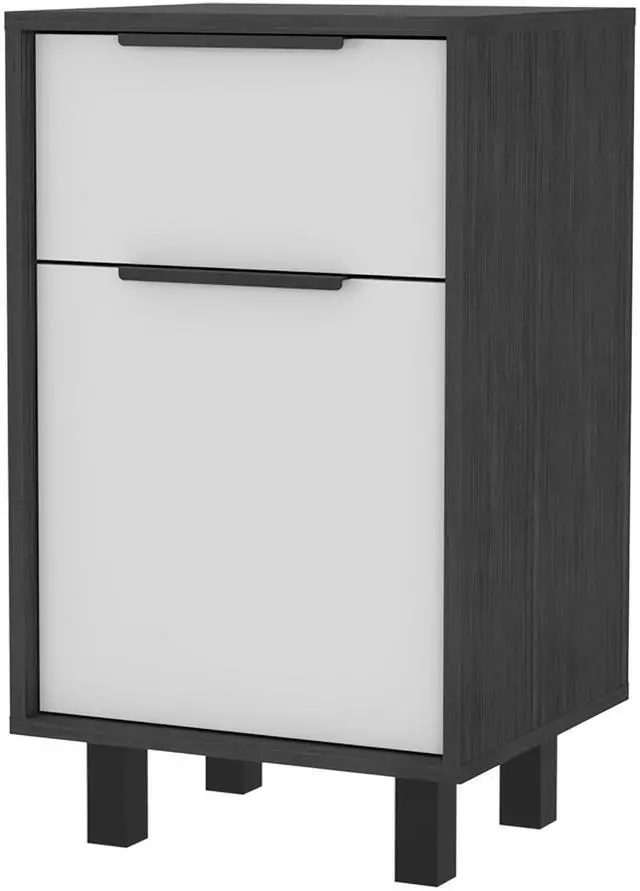 Alt view image 4 of 5 - Smokey Oak and White 1-Drawer Nightstand