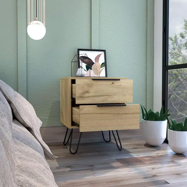 Alt view image 5 of 7 - Augusta 2 Nightstand , End Table, Side Table Four Legs, Two Drawers -Light Oak