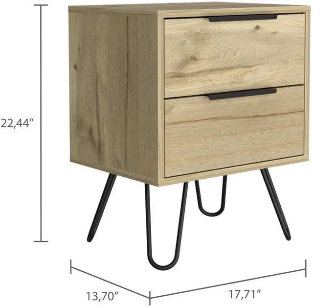 Alt view image 4 of 7 - Augusta 2 Nightstand , End Table, Side Table Four Legs, Two Drawers -Light Oak