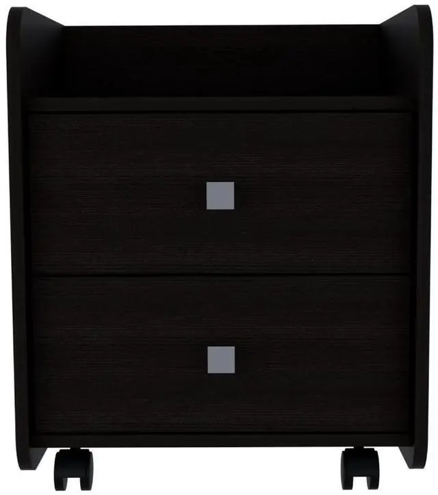 Alt view image 3 of 5 - Aura Nightstand , End Table, Side Table Metal Handle, Two Drawers, Superior Top -Black