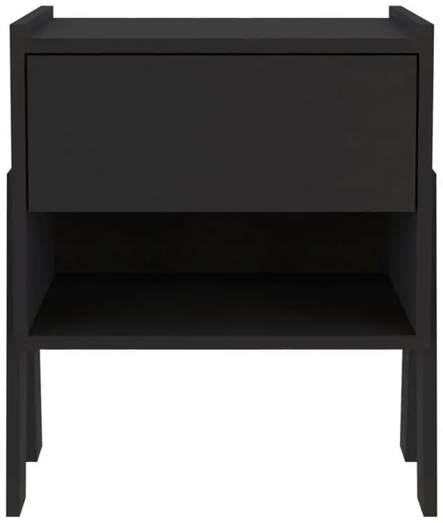 Alt view image 4 of 5 - Joy Nightstand , End Table, Side Table Four Legs, One Open Shelf, One Drawer  -Black