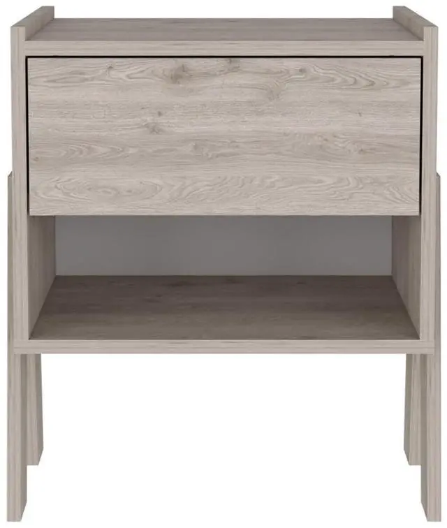 Alt view image 4 of 5 - Joy Nightstand , End Table, Side Table Four Legs, One Open Shelf, One Drawer  -Light Gray