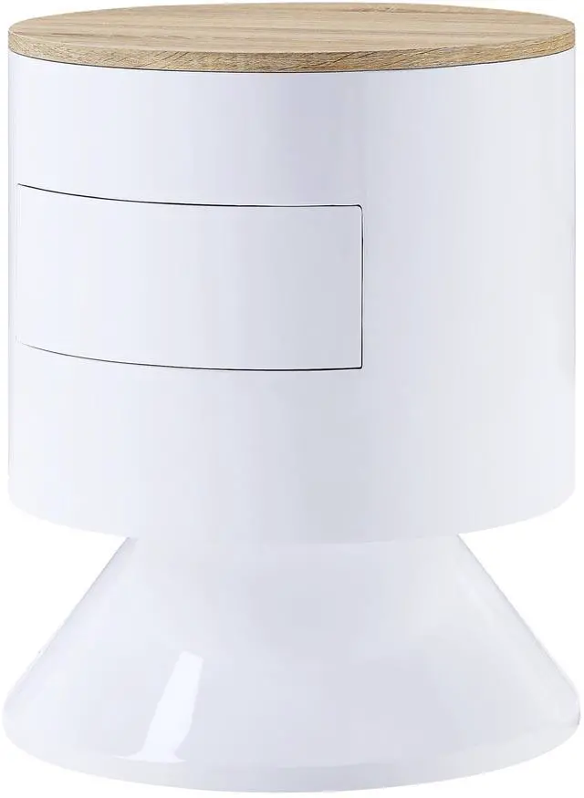 Main image of White High Gloss and Natural 1-drawer Drum Nightstand