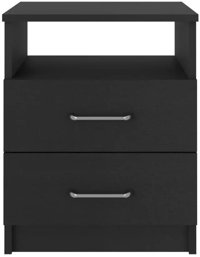 Alt view image 4 of 6 - Napoles Nightstand , End Table, Side Table Superior Top, Two Drawers, One Shelf -Black