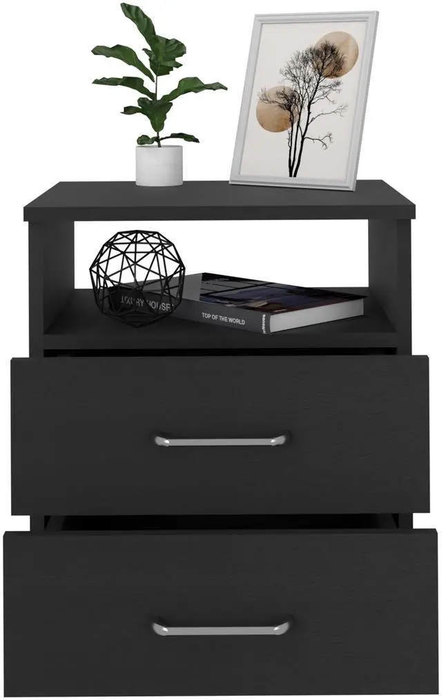 Alt view image 2 of 6 - Napoles Nightstand , End Table, Side Table Superior Top, Two Drawers, One Shelf -Black