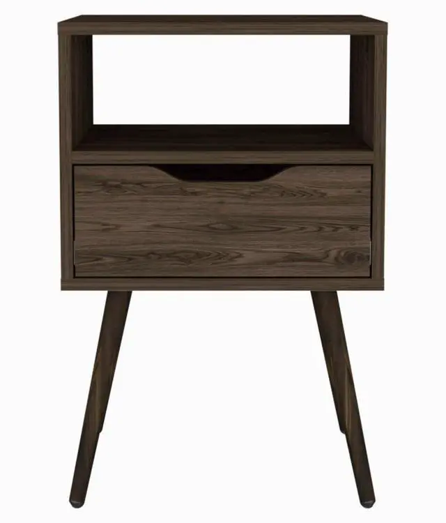 Alt view image 2 of 7 - Otom Nightstand , Superior Top, One Open Shelf, One Drawer, Four Legs -Dark Walnut