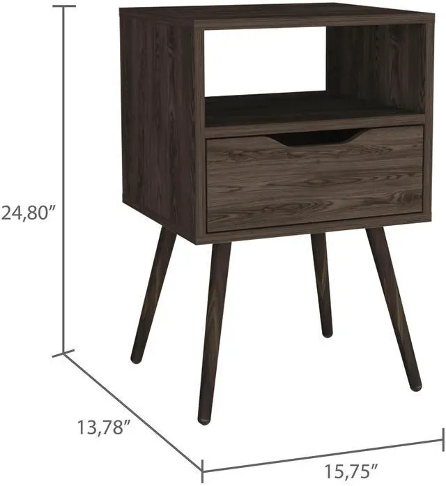 Alt view image 4 of 7 - Otom Nightstand , Superior Top, One Open Shelf, One Drawer, Four Legs -Dark Walnut
