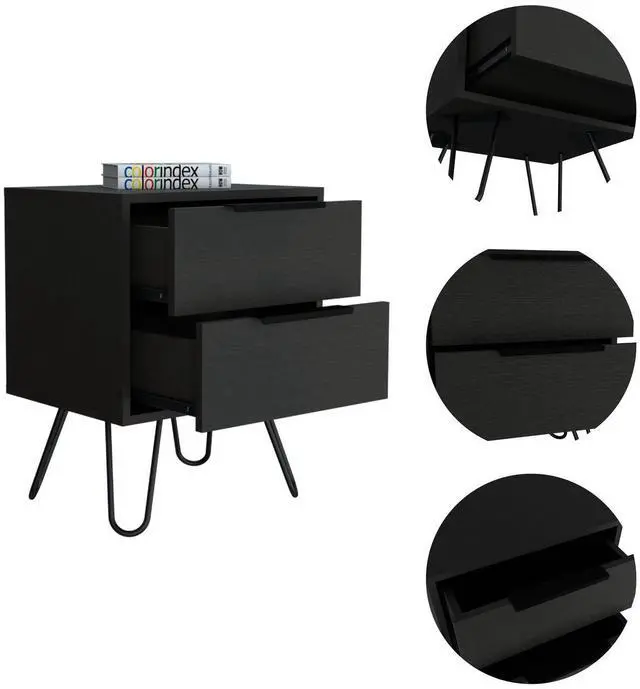 Alt view image 3 of 5 - Augusta 2 Nightstand , End Table, Side Table Four Legs, Two Drawers -Black