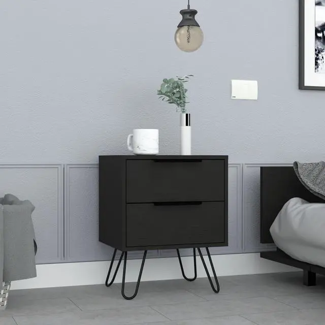 Main image of Augusta 2 Nightstand , End Table, Side Table Four Legs, Two Drawers -Black