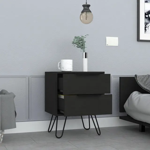 Alt view image 2 of 5 - Augusta 2 Nightstand , End Table, Side Table Four Legs, Two Drawers -Black