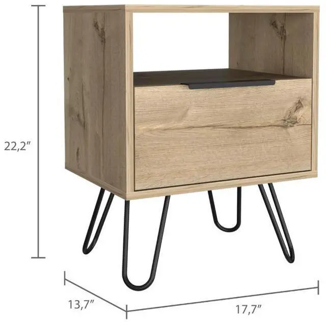 Alt view image 4 of 5 - Augusta Nightstand , End Table, Side Table Single Door Cabinet, Hairpin Legs -Light Oak
