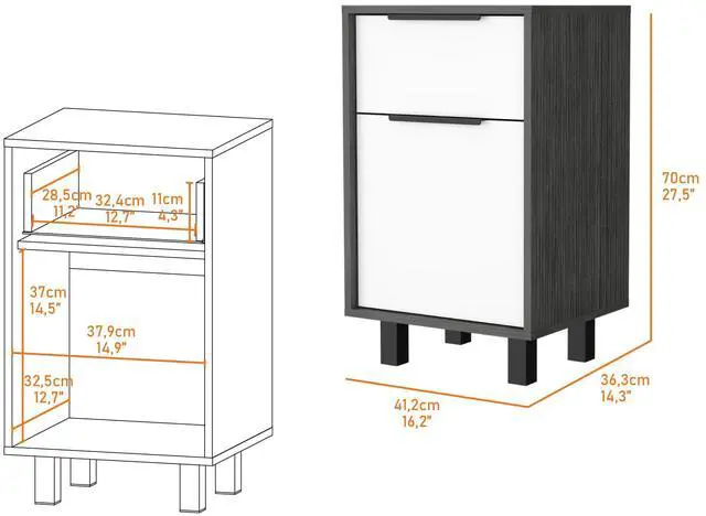 Alt view image 5 of 5 - Kaia Z Nightstand , End Table, Side Table One Drawer, One Cabinet,  Four Legs, Superior Top -Smokey Oak / White