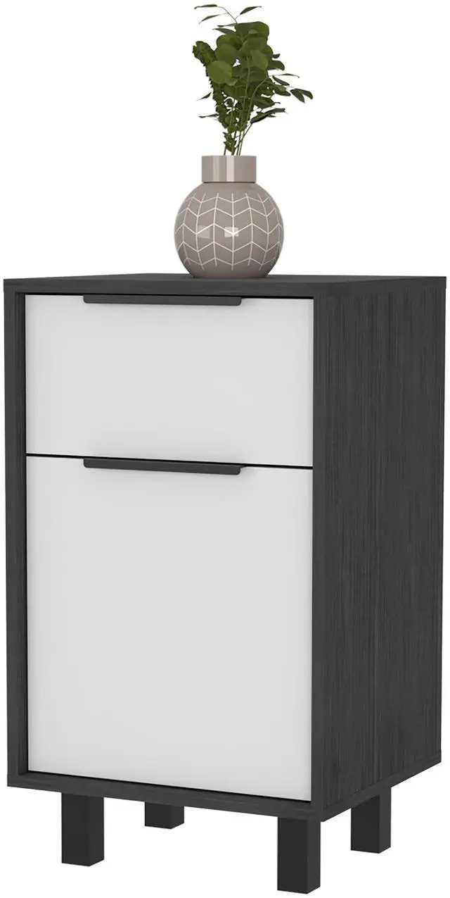 Alt view image 2 of 5 - Kaia Z Nightstand , End Table, Side Table One Drawer, One Cabinet,  Four Legs, Superior Top -Smokey Oak / White