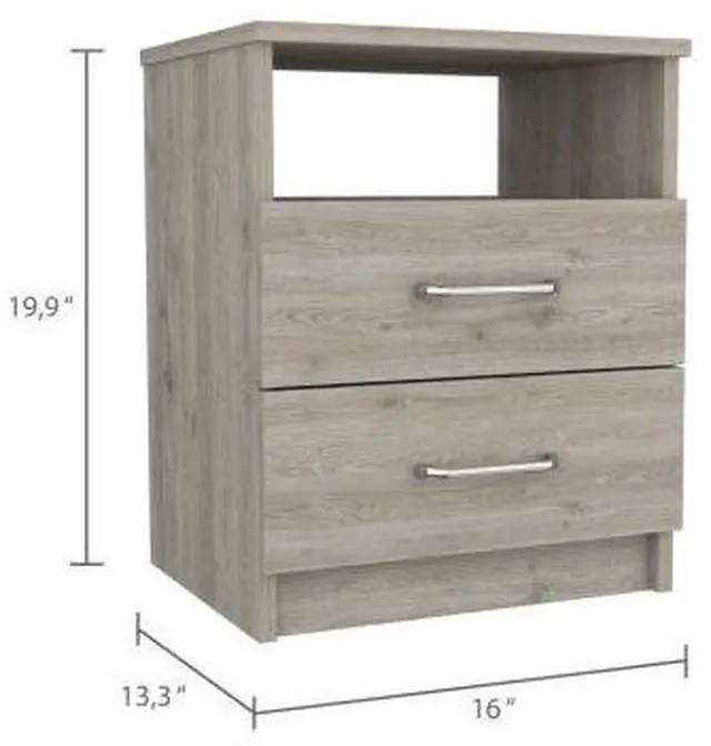 Alt view image 4 of 4 - Napoles Nightstand , End Table, Side Table Superior Top, Two Drawers, One Shelf -Light Gray