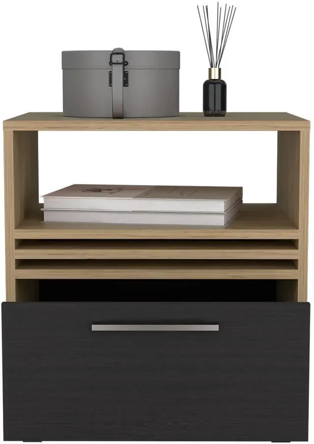 Alt view image 7 of 7 - Vance 20" High One Drawer Nightstand, Casters, Mobile, One Shelf, Bedroom Natural Oak