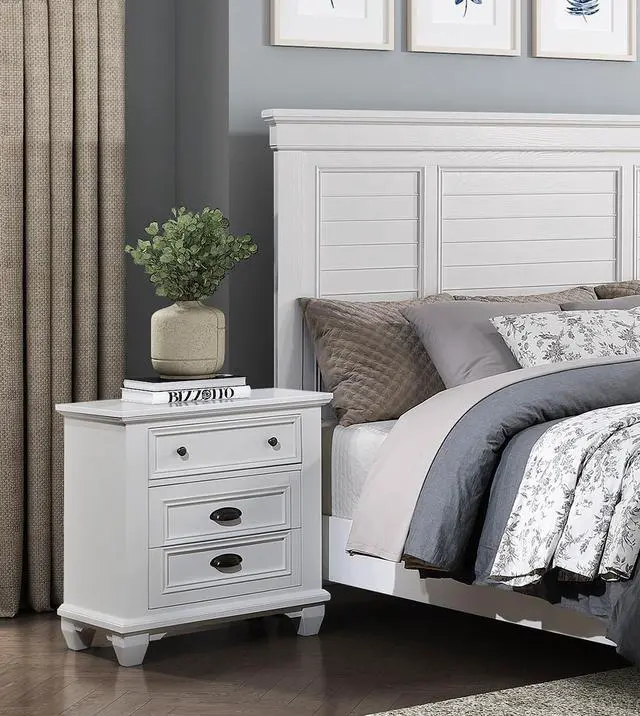 Main image of White Finish Two Drawers Nightstand 1pc Traditional Framing Wooden Bedroom Furniture