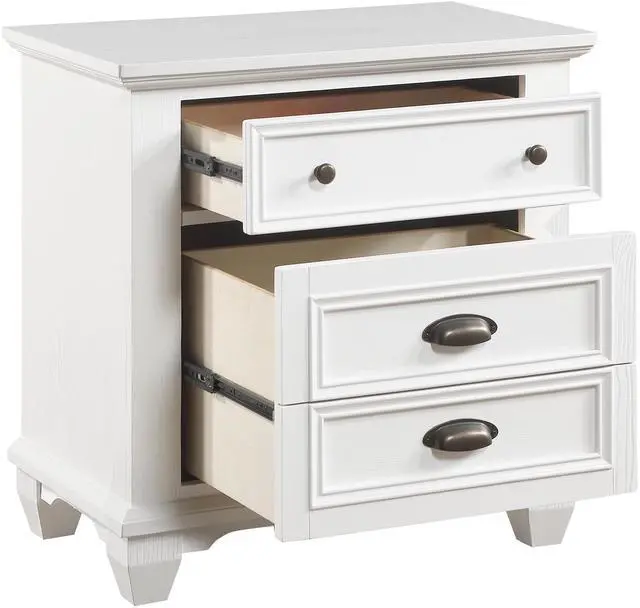 Alt view image 4 of 5 - White Finish Two Drawers Nightstand 1pc Traditional Framing Wooden Bedroom Furniture