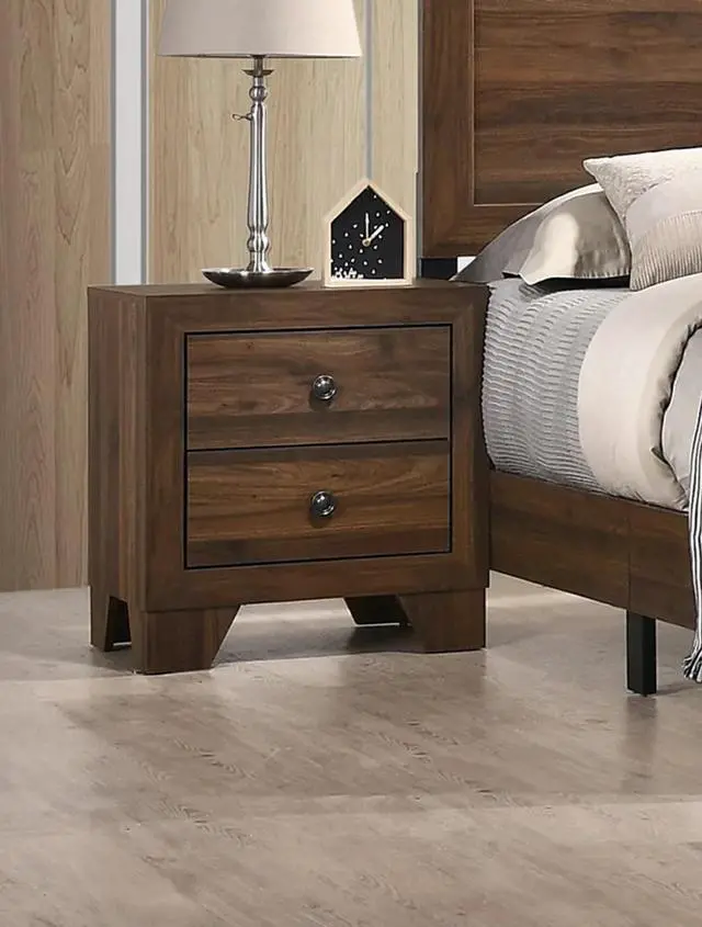 Main image of 1pc Transitional 2-Drawer Nightstand with Metal Hardware Brown Cherry Finish Bedroom Furniture