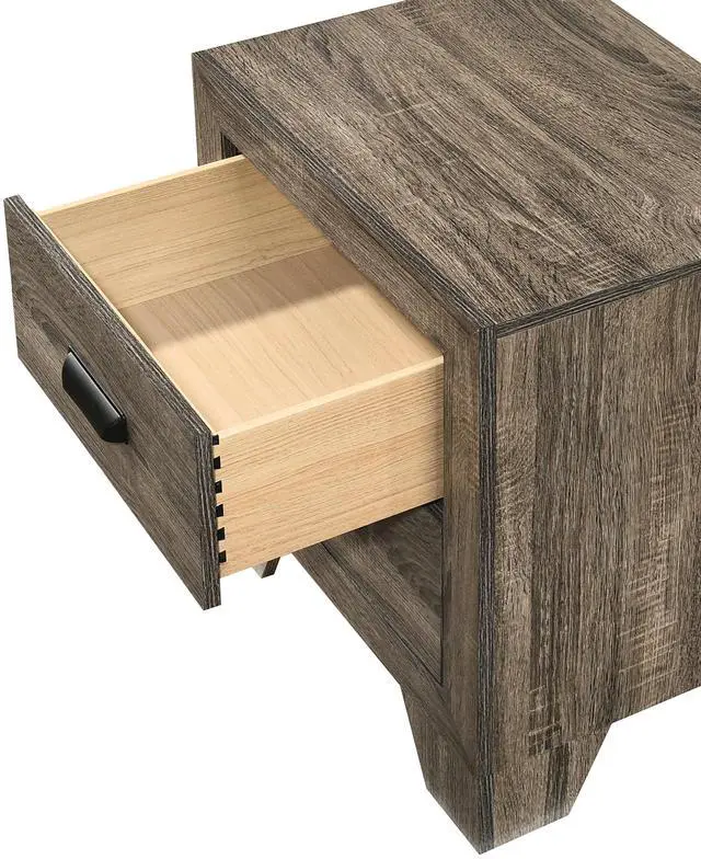 Alt view image 3 of 5 - 1pc Transitional 2-Drawer Nightstand with Metal Hardware Rustic Gray Finish Bedroom Furniture