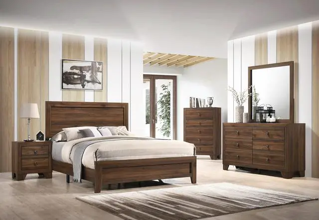 Alt view image 5 of 5 - 1pc Transitional 2-Drawer Nightstand with Metal Hardware Brown Cherry Finish Bedroom Furniture