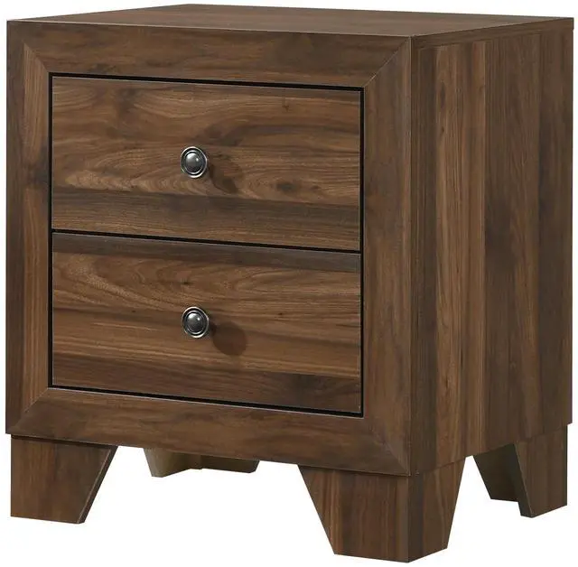 Alt view image 2 of 5 - 1pc Transitional 2-Drawer Nightstand with Metal Hardware Brown Cherry Finish Bedroom Furniture