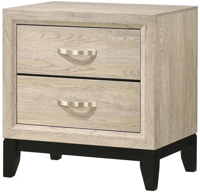 Alt view image 2 of 5 - Contemporary 2-Drawer Nightstand End Table Drift Wood Finish Two Storage Drawers Metal Handles Bedroom Living Room Wooden Furniture