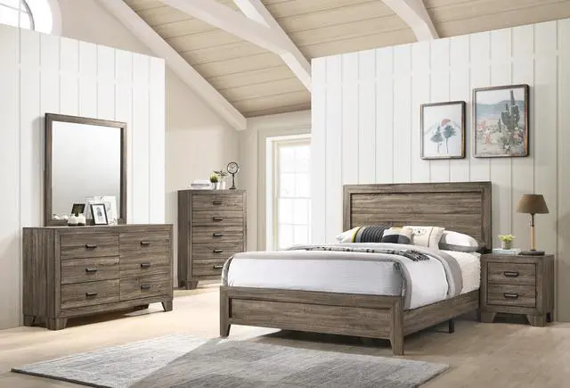 Alt view image 5 of 5 - 1pc Transitional 2-Drawer Nightstand with Metal Hardware Rustic Gray Finish Bedroom Furniture