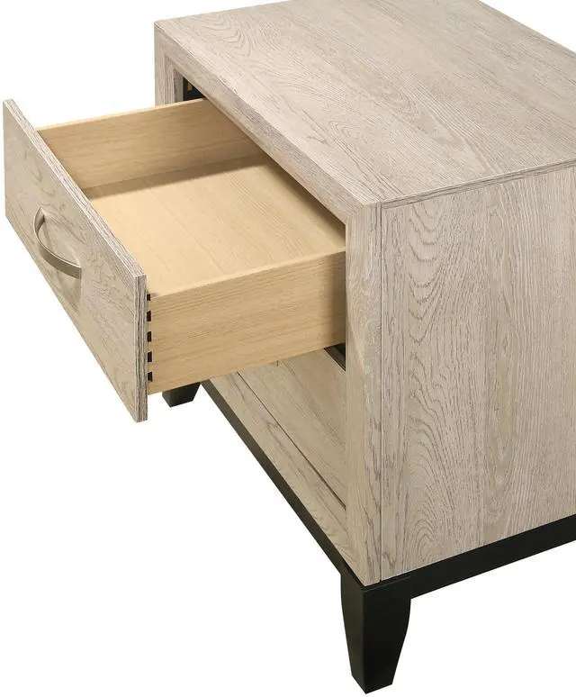 Alt view image 3 of 5 - Contemporary 2-Drawer Nightstand End Table Drift Wood Finish Two Storage Drawers Metal Handles Bedroom Living Room Wooden Furniture