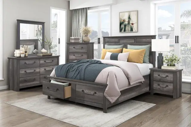 Alt view image 5 of 6 - Gray Finish 2-Drawers Storage Nightstand 1pc Wooden Furniture Traditional Design Bedside Cabinet