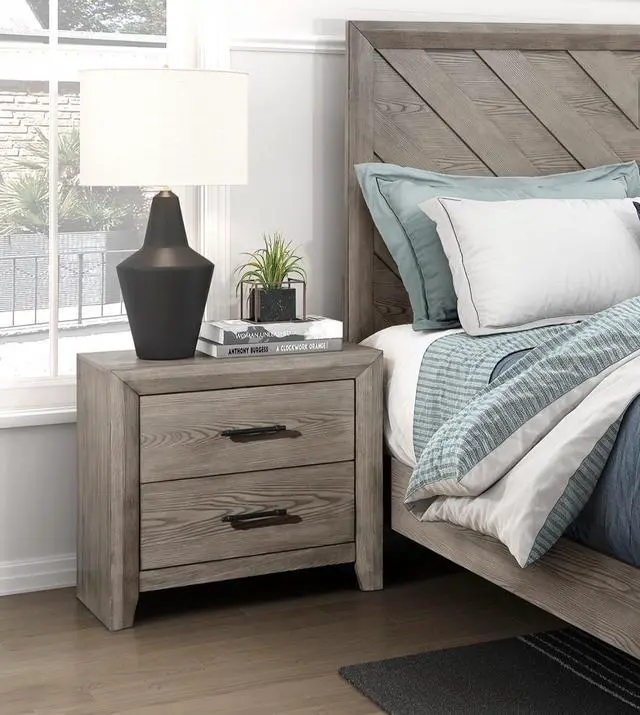 Main image of Modern Sleek Gray Finish 2-Drawers Nightstand Durable Wooden Bedroom Furniture 1pc