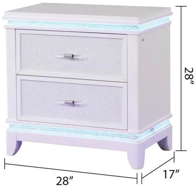 Alt view image 2 of 5 - Opium Modern Style 2-Drawer Nightstand with Mirror-Embellished Front and LED Enhancement in White same as B009127711 (CA inventory)