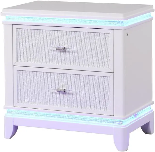 Alt view image 5 of 5 - Opium Modern Style 2-Drawer Nightstand with Mirror-Embellished Front and LED Enhancement in White same as B009127711 (CA inventory)