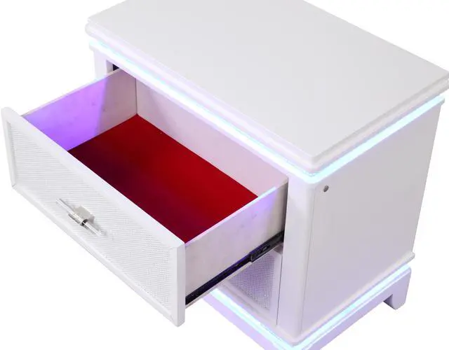 Alt view image 4 of 5 - Opium Modern Style 2-Drawer Nightstand with Mirror-Embellished Front and LED Enhancement in White same as B009127711 (CA inventory)
