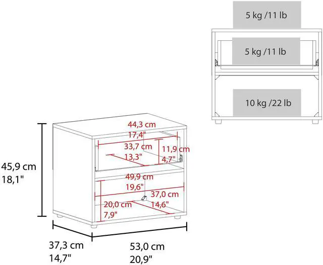 Alt view image 3 of 7 - Alpine 18" High One Drawer Nightstand with One Shelf, Side Table, End Table For Bedroom, Living Room Dark Walnut