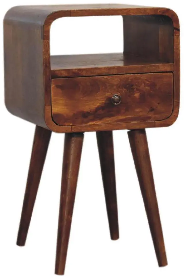 Alt view image 2 of 7 - Mini Chestnut Curve Open Bedside, 1 Open-Slot, 1 Drawer