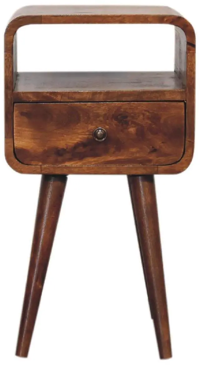 Alt view image 3 of 7 - Mini Chestnut Curve Open Bedside, 1 Open-Slot, 1 Drawer