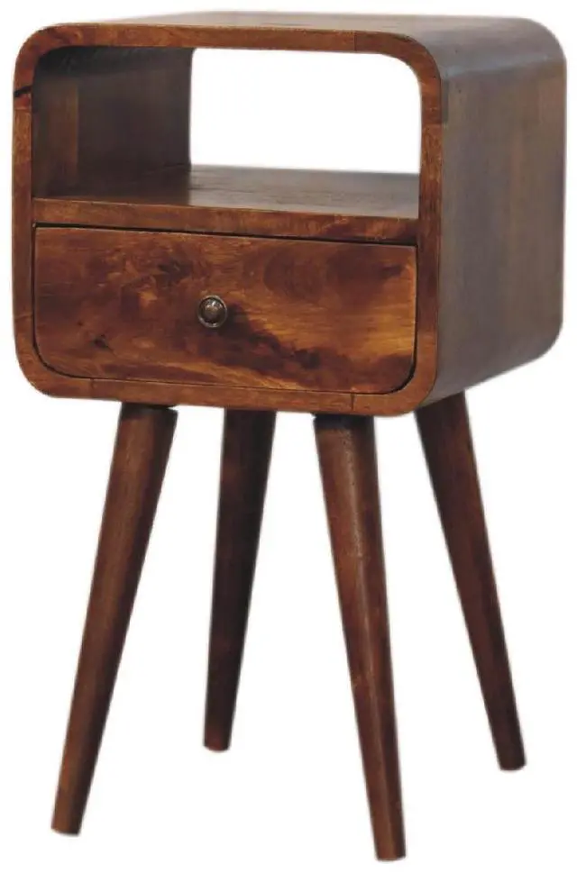 Alt view image 4 of 7 - Mini Chestnut Curve Open Bedside, 1 Open-Slot, 1 Drawer