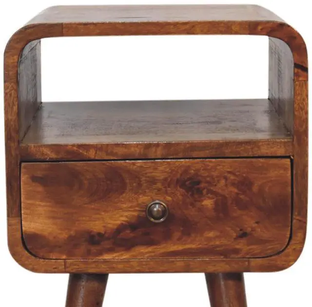 Alt view image 6 of 7 - Mini Chestnut Curve Open Bedside, 1 Open-Slot, 1 Drawer
