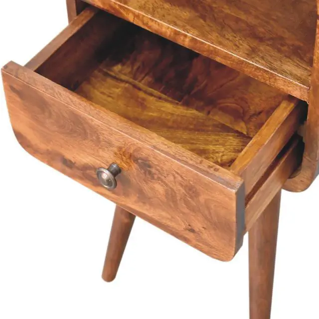 Alt view image 7 of 7 - Mini Chestnut Curve Open Bedside, 1 Open-Slot, 1 Drawer
