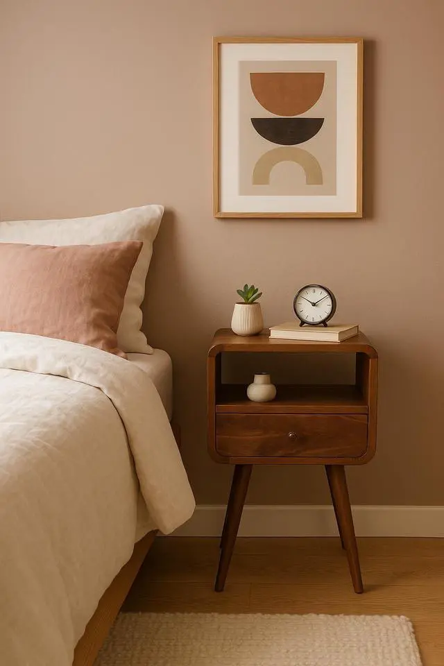 Main image of Mini Chestnut Curve Open Bedside, 1 Open-Slot, 1 Drawer
