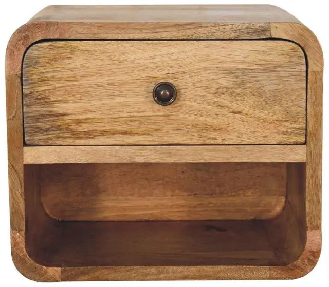 Alt view image 2 of 7 - Solid wood Mini Oak-ish Floating Open Bedside, Single Drawer