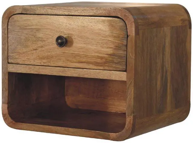 Alt view image 4 of 7 - Solid wood Mini Oak-ish Floating Open Bedside, Single Drawer