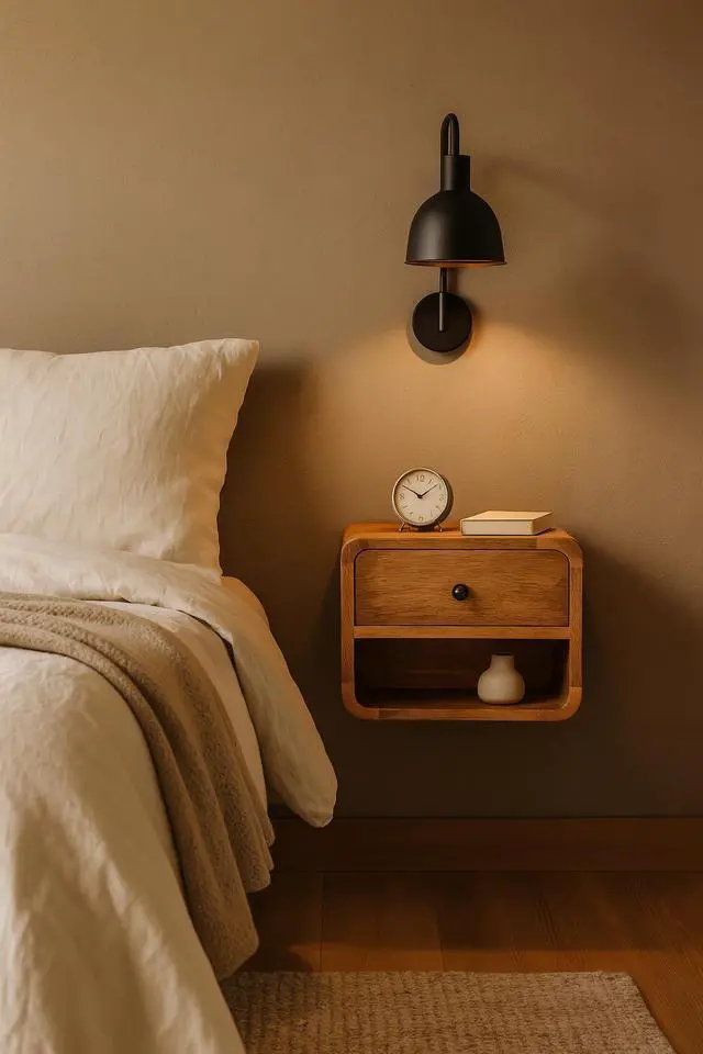 Main image of Solid wood Mini Oak-ish Floating Open Bedside, Single Drawer