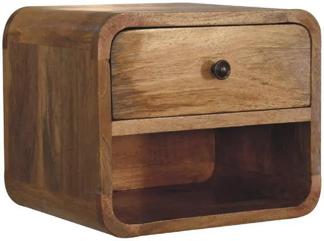 Alt view image 3 of 7 - Solid wood Mini Oak-ish Floating Open Bedside, Single Drawer