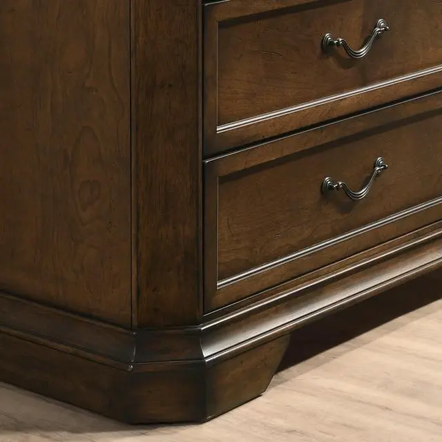 Alt view image 2 of 5 - Maderne Traditional Wood 3-Drawer Nightstand, Antique Walnut/Brown