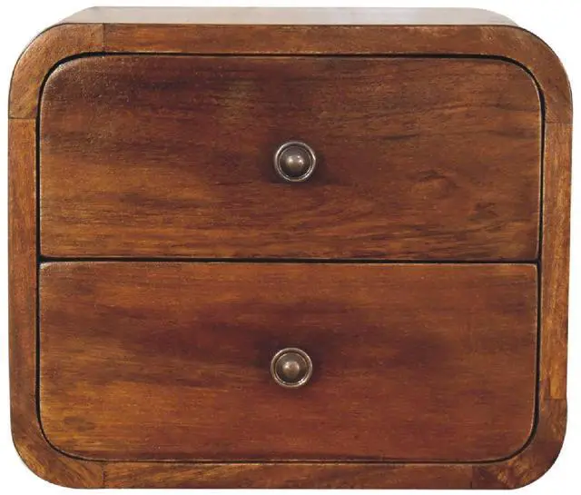 Alt view image 2 of 7 - Solid Wood Floating Mini Chestnut nightstand, 2 Drawers, Shiny knobs