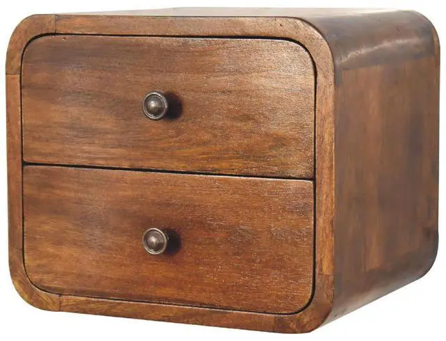 Alt view image 4 of 7 - Solid Wood Floating Mini Chestnut nightstand, 2 Drawers, Shiny knobs