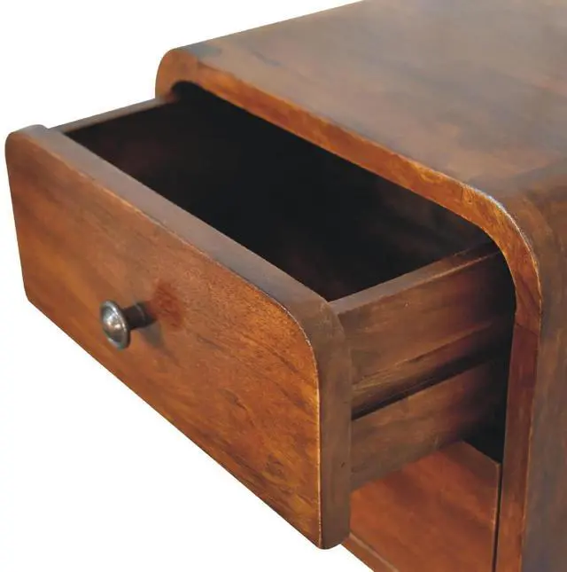 Alt view image 7 of 7 - Solid Wood Floating Mini Chestnut nightstand, 2 Drawers, Shiny knobs
