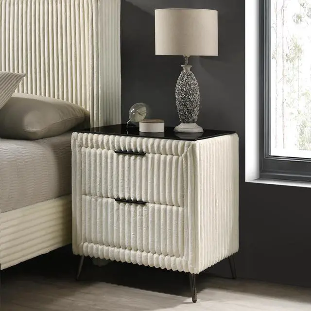 Main image of Mavela Wide Wale Corduroy Upholstery Nightstand, Cream